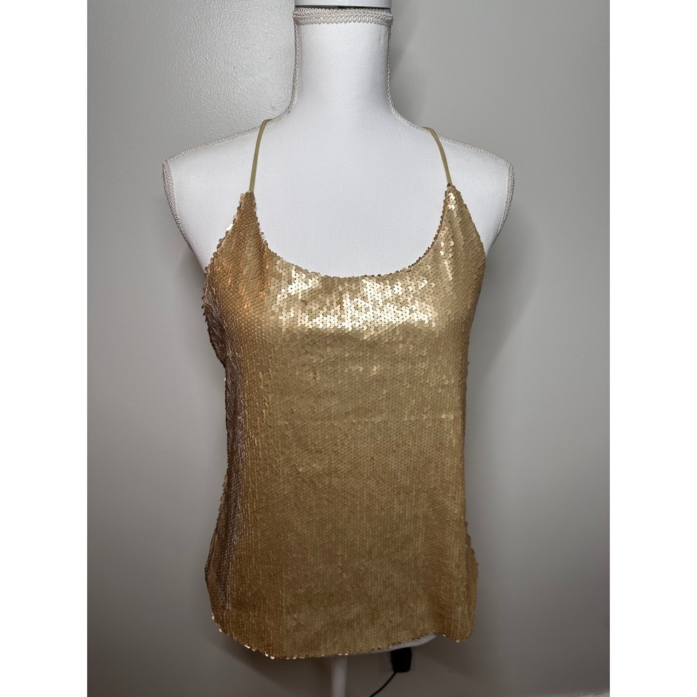 Anna-Kaci Gold Sequin Cami Top Sparkle & Shine Y-Back Tank YSW0022 Medium
